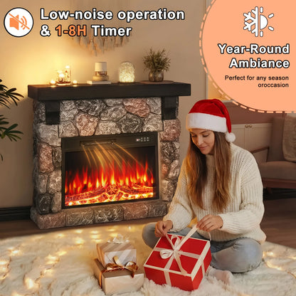 Electric Fireplace with Mantel, Freestanding with Remote Control