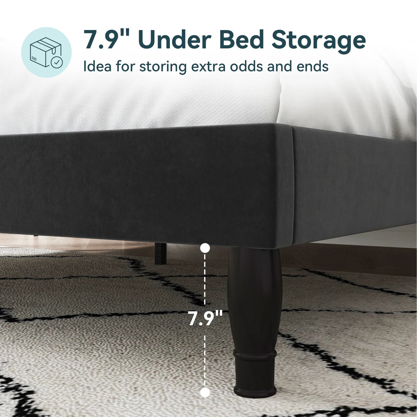 Velvet Bed Frame with Adjustable Tiara Headboard