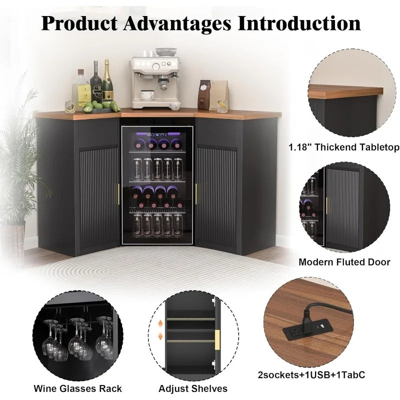 Bar Cabinet with Fridge Space, Storage,
