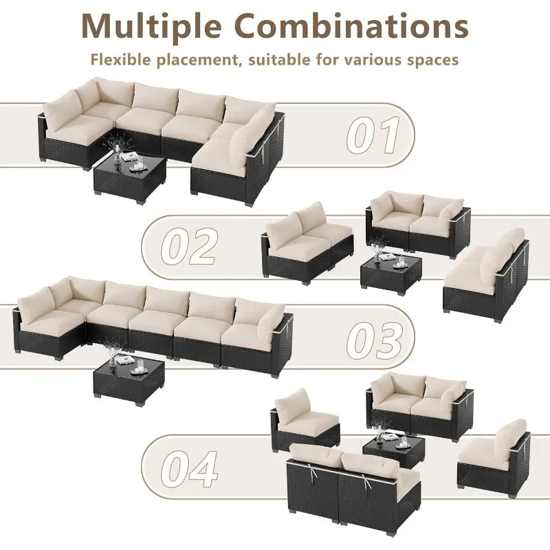 Outdoor Patio Furniture Set, Sectional Sofa, Wicker Rattan Patio Furniture