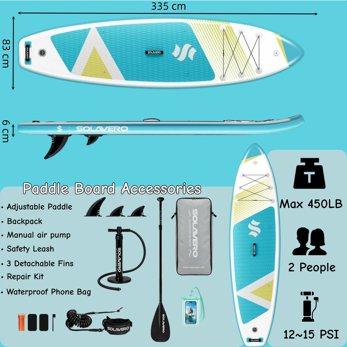 Inflatable Paddle Board with Premium Accessories, Suitable for Sea or Lake