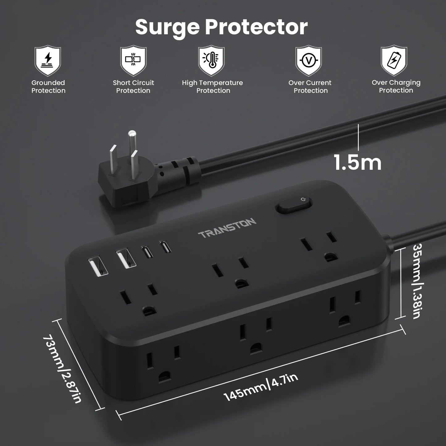 power strip surge protector with  USB-C Fast Charging Ports