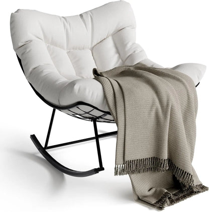 Outdoor Papasan Rocking Chair with Footrest