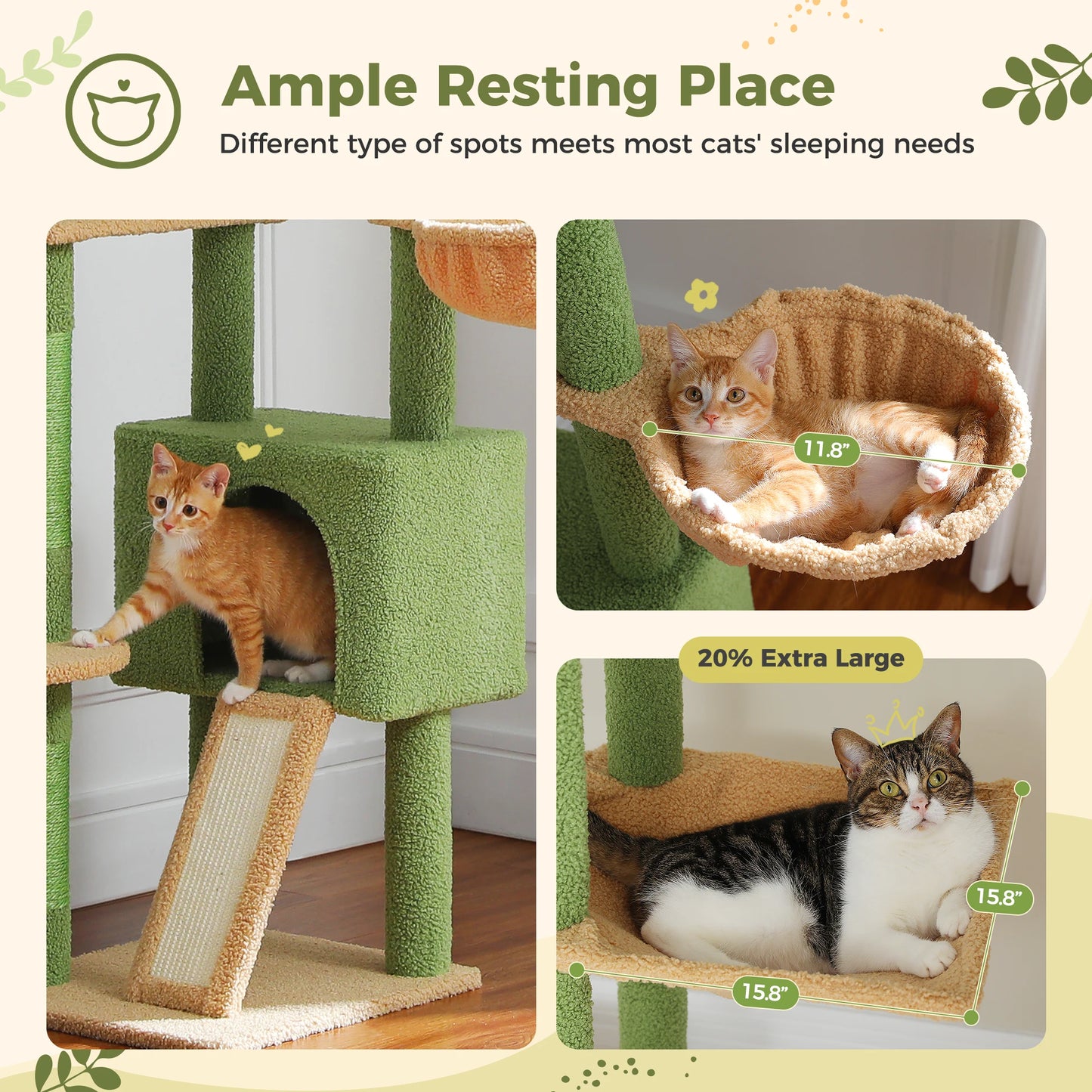 Cat Tree Floor to Ceiling Tower  with Condo, Hammock and Scratching Post