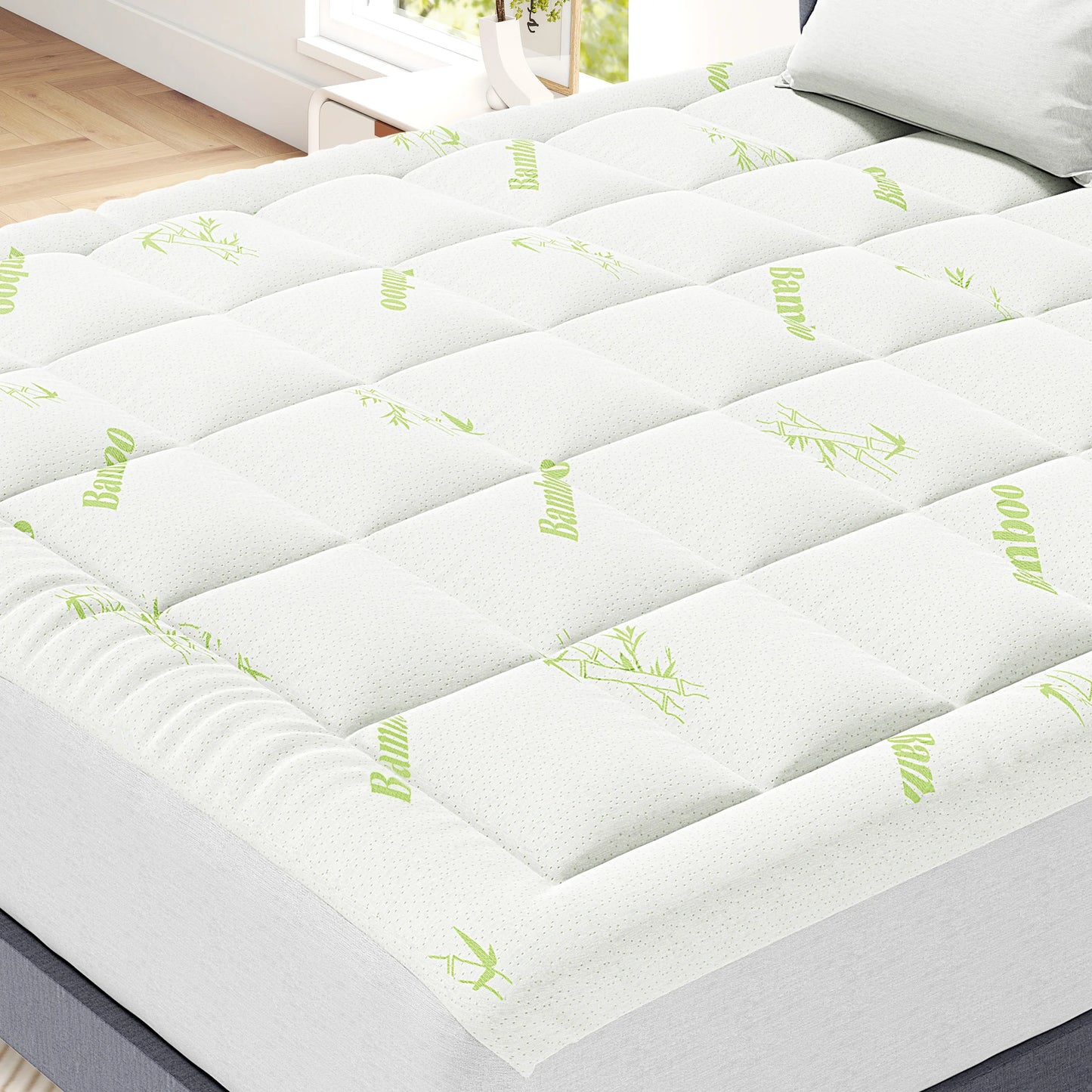 Bamboo Mattress Topper with Stretchable, Pockets, Breathable, and Cooling