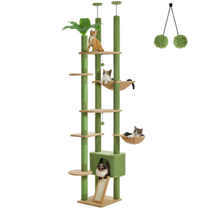 Cat Tree Floor to Ceiling Tower  with Condo, Hammock and Scratching Post
