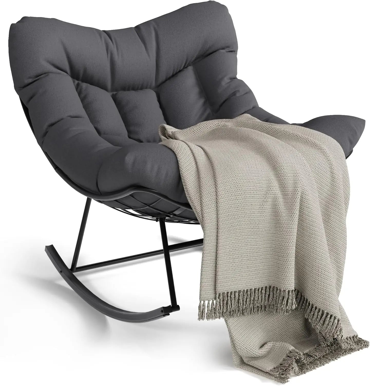 Outdoor Papasan Rocking Chair with Footrest
