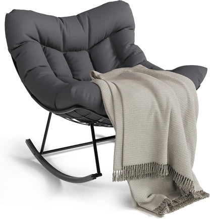Outdoor Papasan Rocking Chair with Footrest