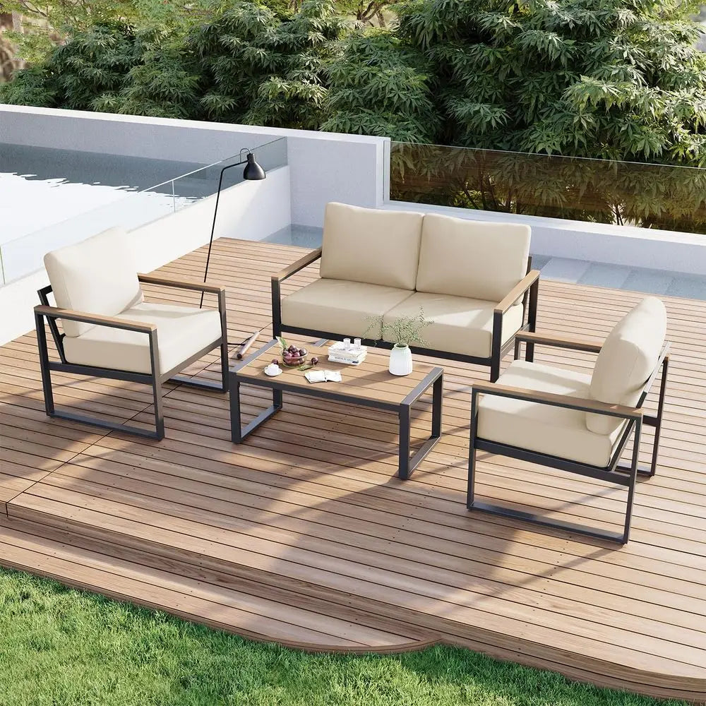 Patio Furniture Set, 4 Piece Outdoor with Thick Cushions, & coffee table