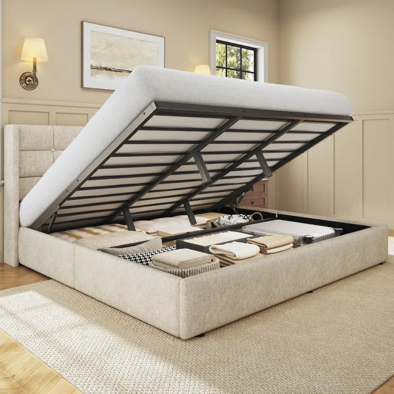 Lift Up Storage, Upholstered Platform Bed