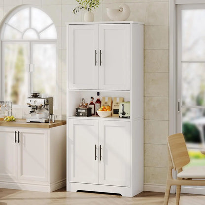 Freestanding Storage Cabinet with 4 Doors and Adjustable Shelves