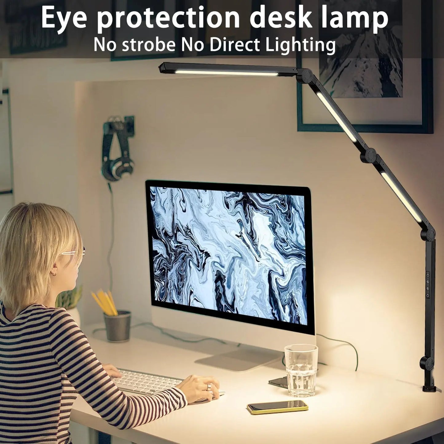 Desk Lamp with Clamp Flexible 4 sections Swing Arm