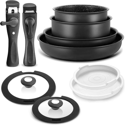 Cookware Set 10 Pieces, Nonstick Pots and Pans Set with Removable Handles