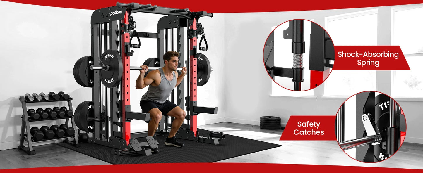Power Cage Smith Machine with 2000LB Squat Rack Cable System
