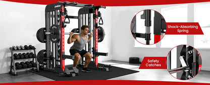 Power Cage Smith Machine with 2000LB Squat Rack Cable System