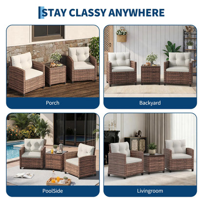 3-Piece Wicker Patio Furniture Rattan With Coffee Table