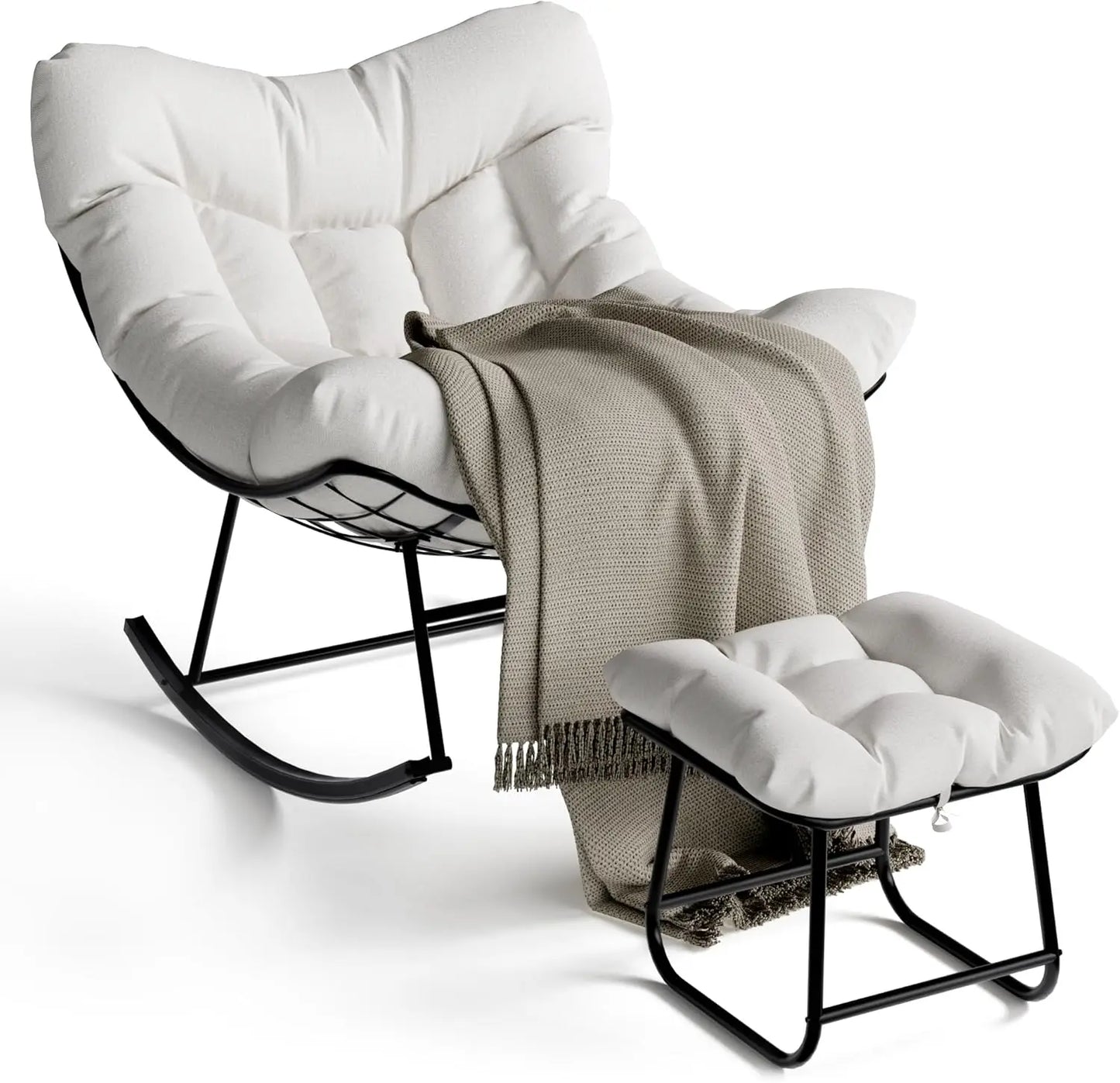 Outdoor Papasan Rocking Chair with Footrest
