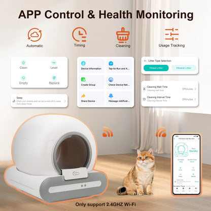 Self-Cleaning Cat Litter Box App Control, w/Litter Mat&Trash Bags,