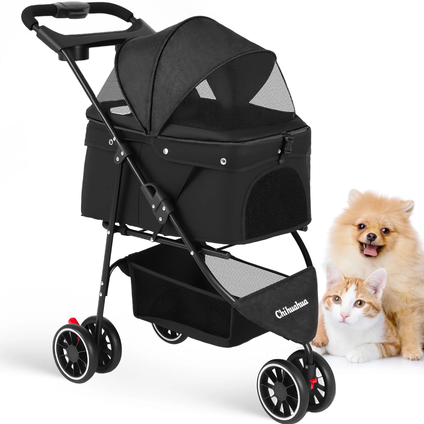 Pet Stroller, Foldable with Breathable Mesh Canopy