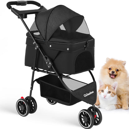 Pet Stroller, Foldable with Breathable Mesh Canopy