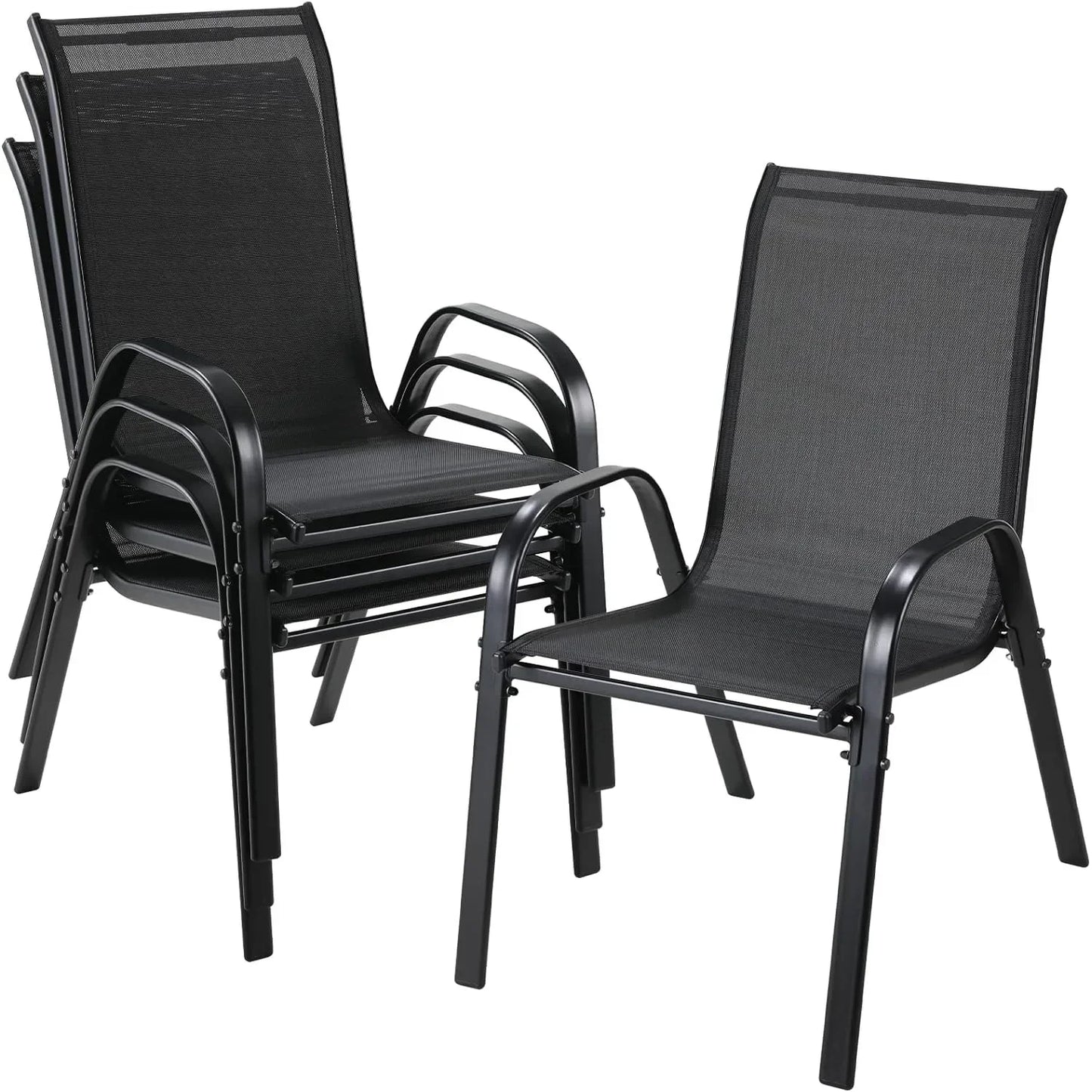 4PCS Garden Chairs Steel-iron+Teslin Fabric Folding High Back Balcony Chair Camping Chair Outdoor Seating Group Load 150kg Black