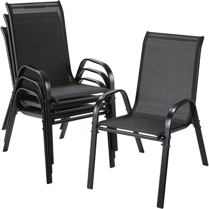 4PCS Garden Chairs Steel-iron+Teslin Fabric Folding High Back Balcony Chair Camping Chair Outdoor Seating Group Load 150kg Black