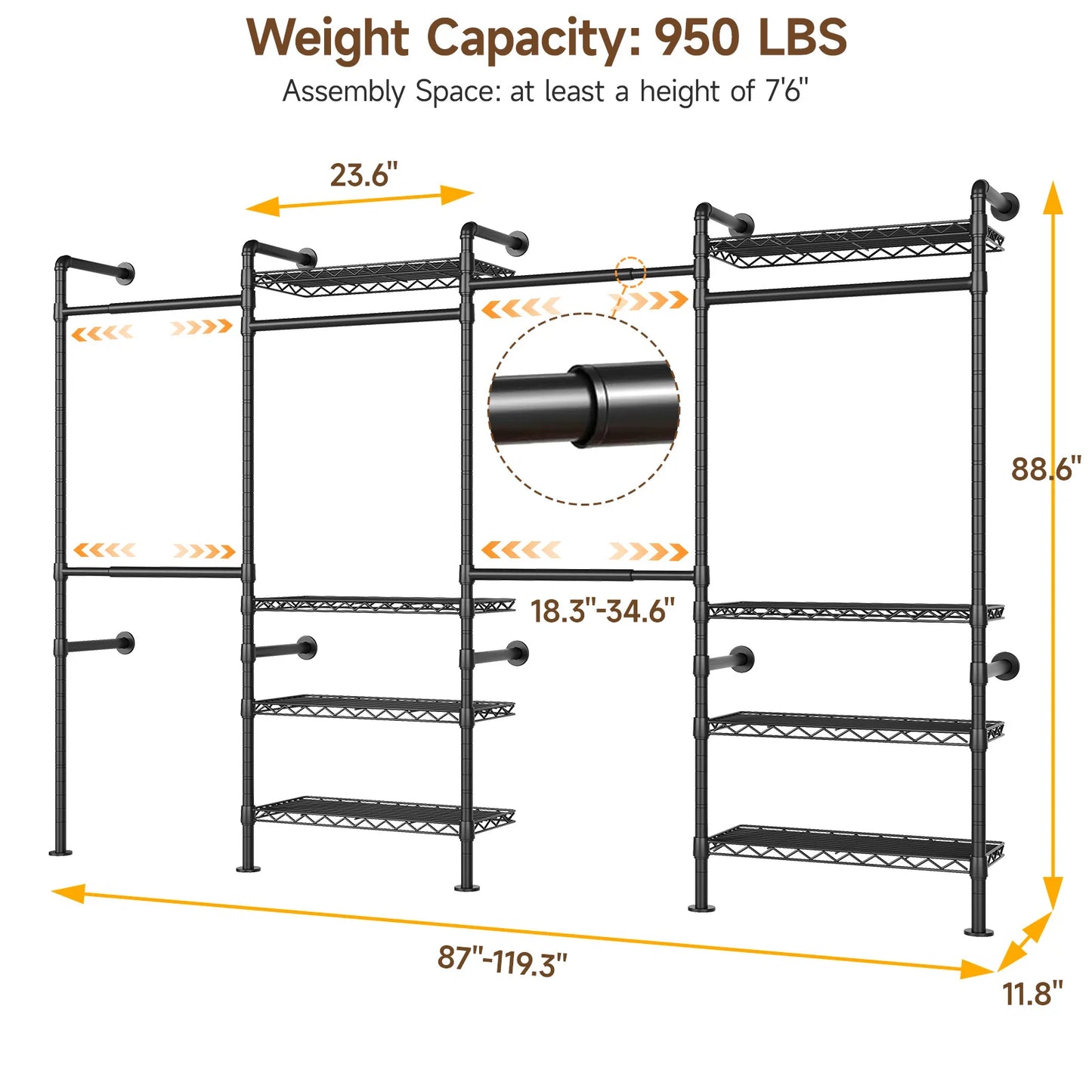 Closet Organizer System with Rods Expandable