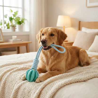 Rope & Rubber Dog Chew Ball, Treat Dispenser
