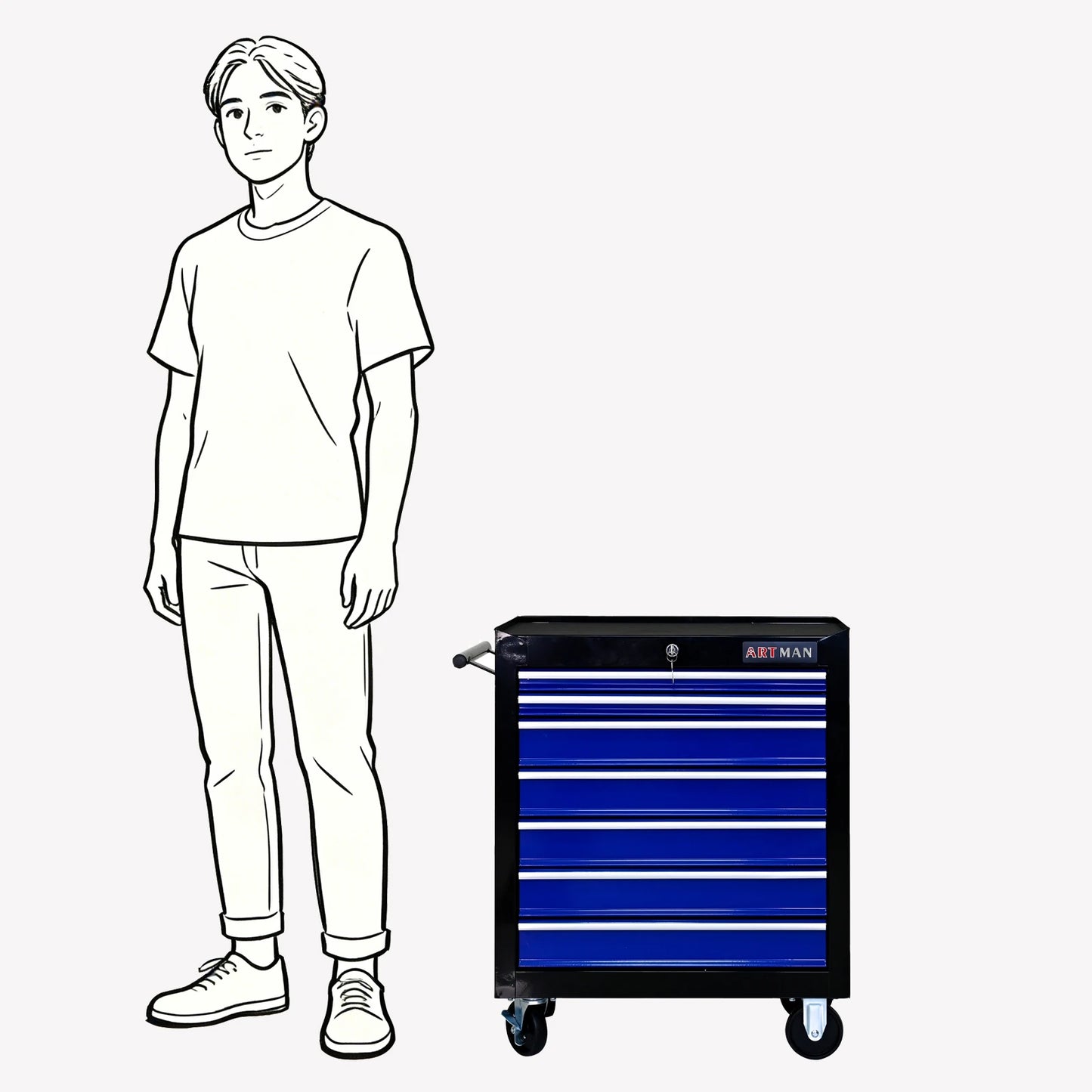 7 Drawer Rolling Tool Box with Key Lock for Garages, Workshops, Repair Shops