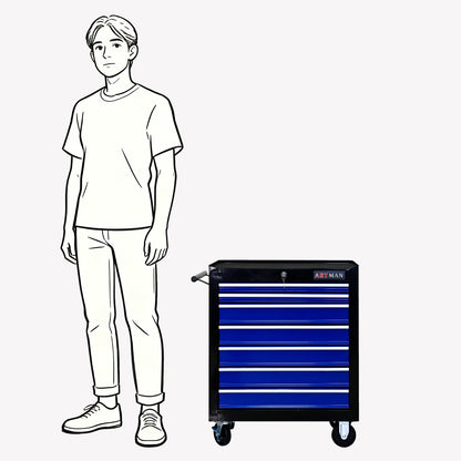 7 Drawer Rolling Tool Box with Key Lock for Garages, Workshops, Repair Shops