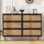 Natural Hand-Woven Rattan & Wood Dresser With Deep Drawers