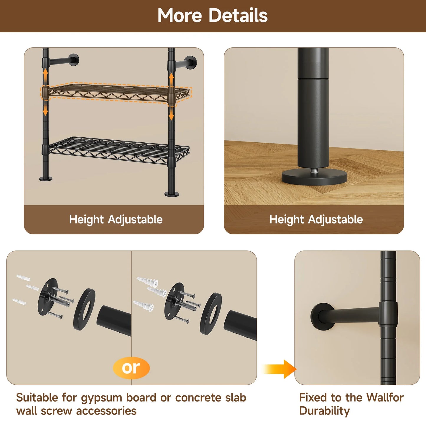 Closet Organizer System with Rods Expandable