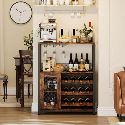 Wine Bar Cabinet With Adjustable Shelves & Glass Holders