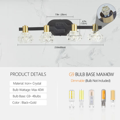 4-Light Wall Sconce with Clear Crystal Shades(No Bulbs)