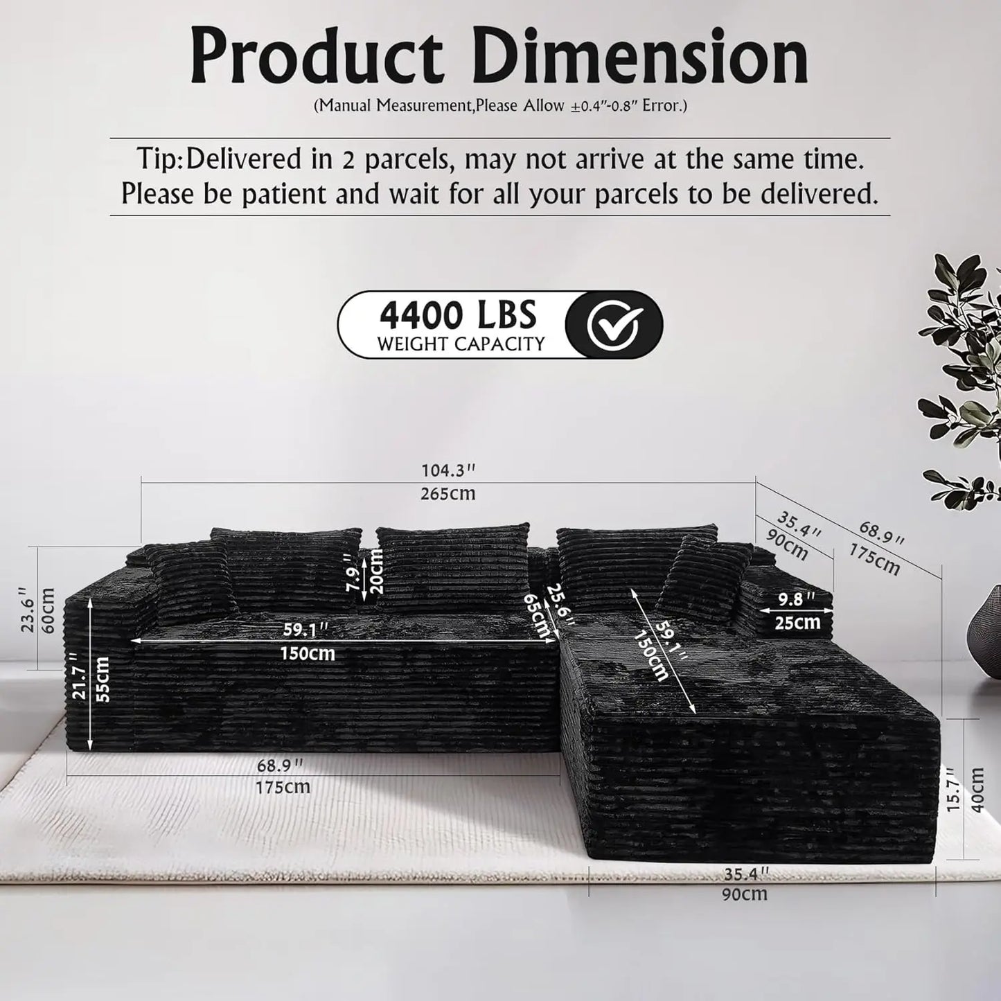 Sectional Couch with L-Shape Chaise