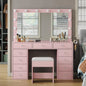 Vanity Desk & Power Mirror LED Lights, 11 Drawers, and Chair