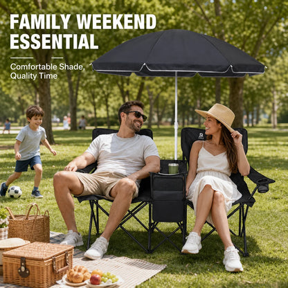 2-Seater  Folding Camping Chair with Built-in Umbrella