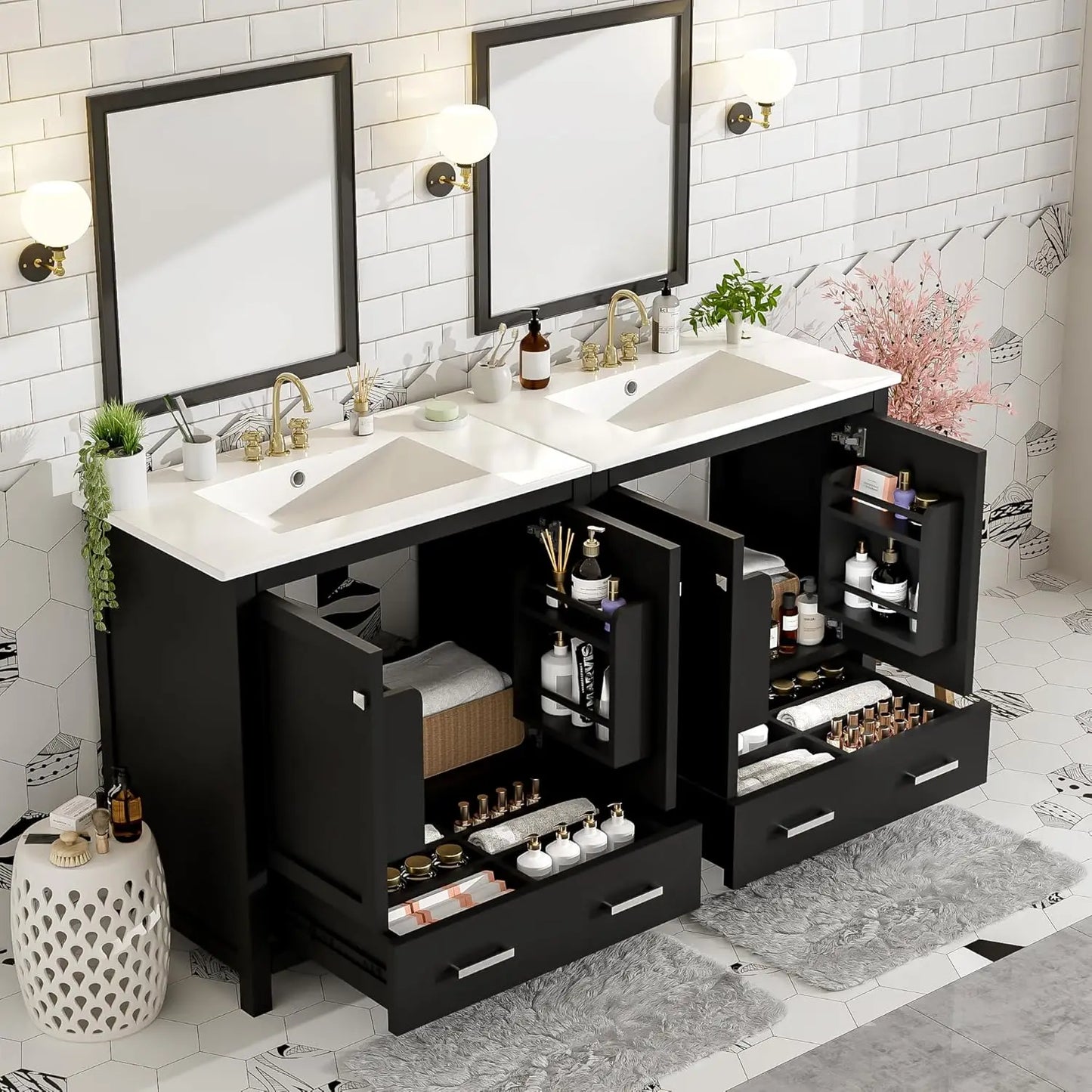 Double Sink Bathroom Vanity Solid Wood