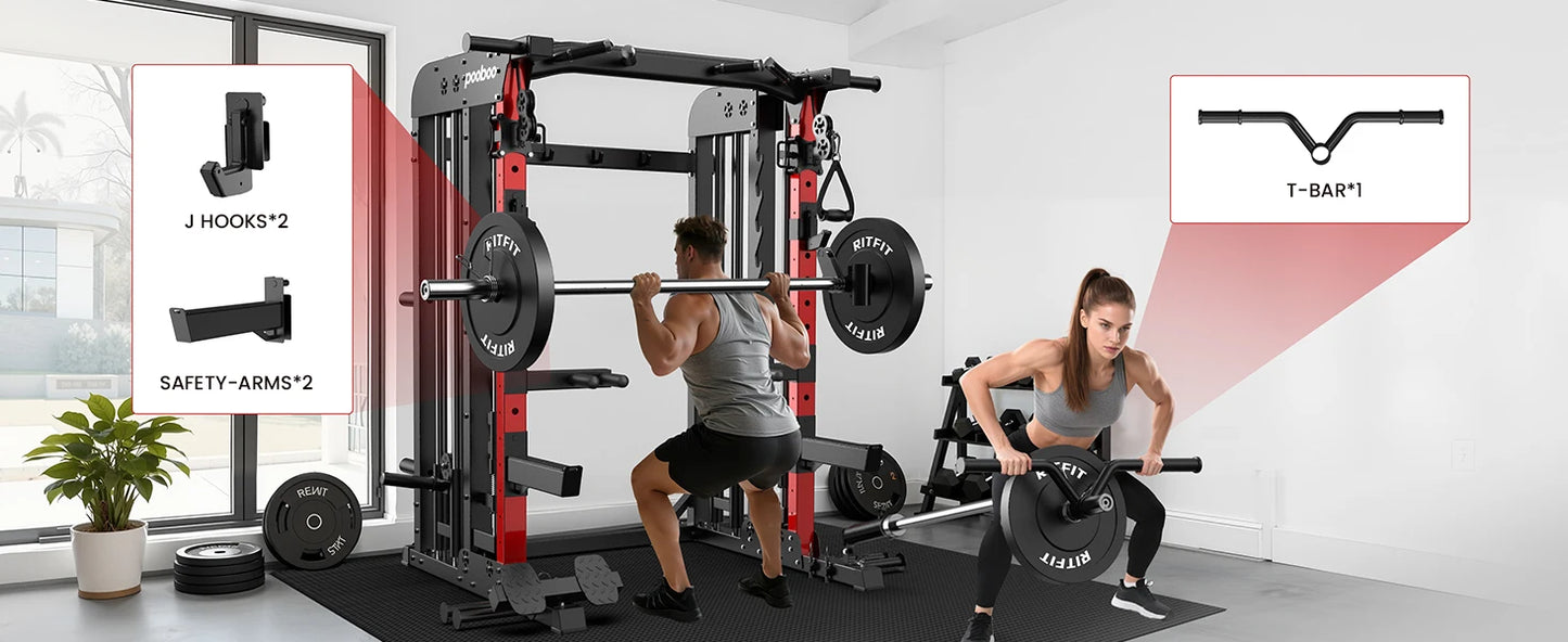 Power Cage Smith Machine with 2000LB Squat Rack Cable System