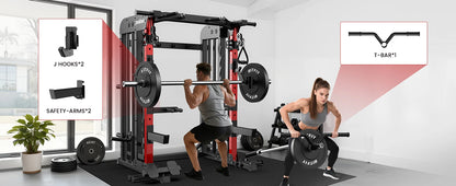 Power Cage Smith Machine with 2000LB Squat Rack Cable System
