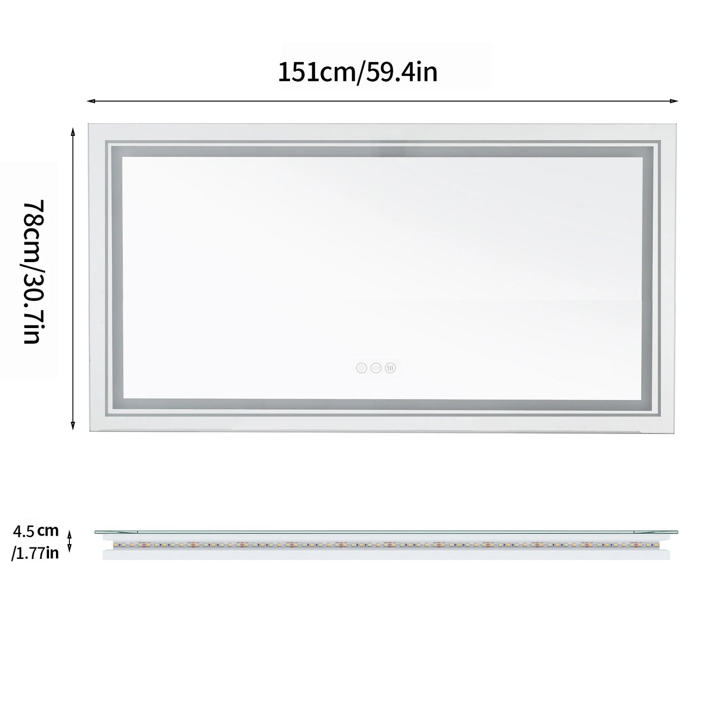 Illuminated Bathroom Mirror, Front and Backlit Lights