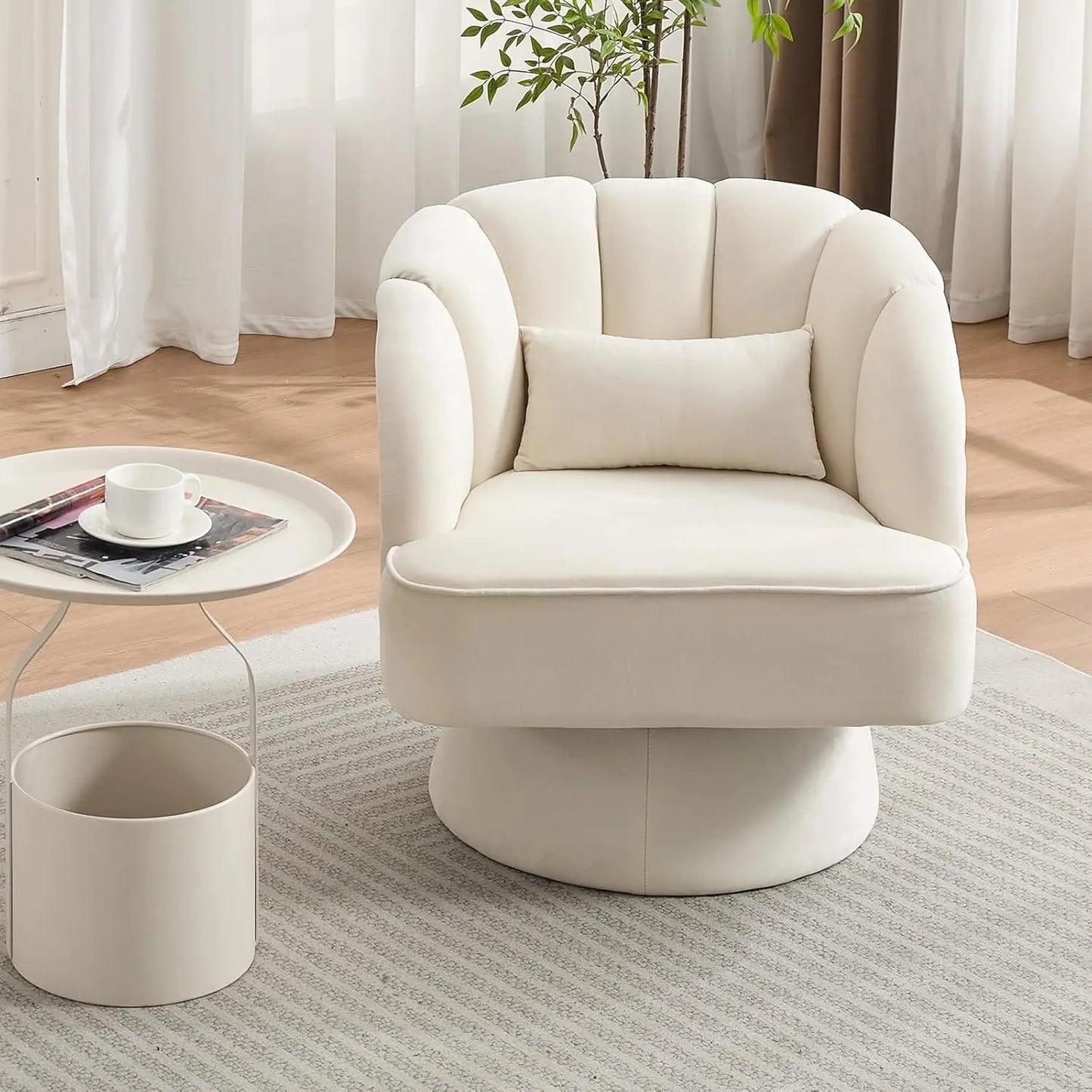 Accent Chair Modern Round with Striped Backrest & Padding