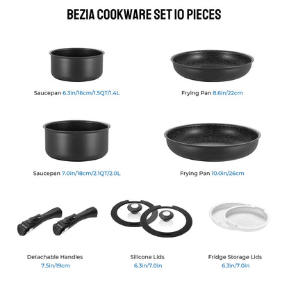 Cookware Set 10 Pieces, Nonstick Pots and Pans Set with Removable Handles