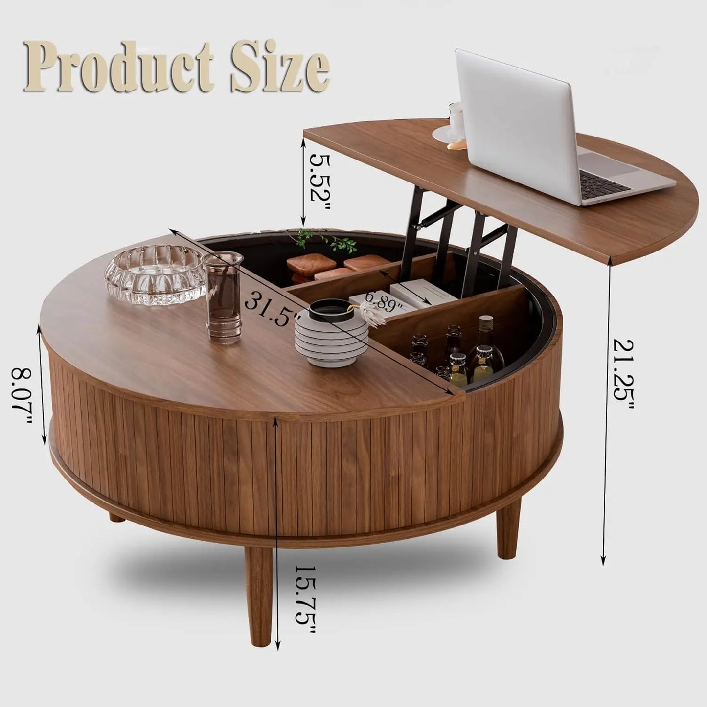 Round Lift Top Coffee Table with Storage