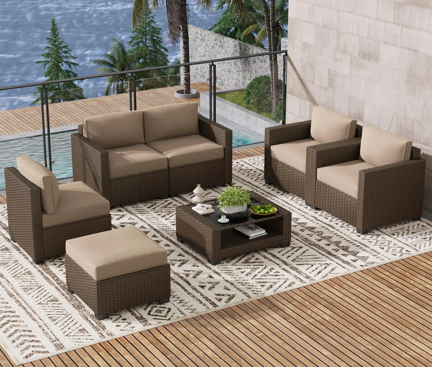 Outdoor Patio Furniture Set, Sectional Sofa, Wicker Rattan Patio Furniture