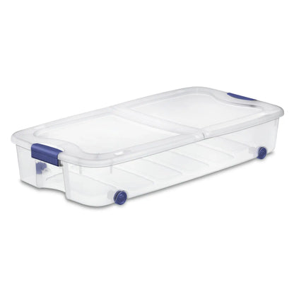 Underbed Wheeled Storage Bin, Clear Plastic with Latch Lid