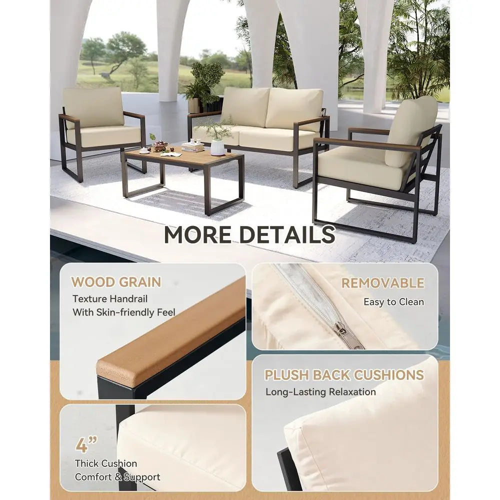 Patio Furniture Set, 4 Piece Outdoor with Thick Cushions, & coffee table