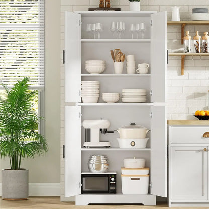 Freestanding Storage Cabinet with 4 Doors and Adjustable Shelves
