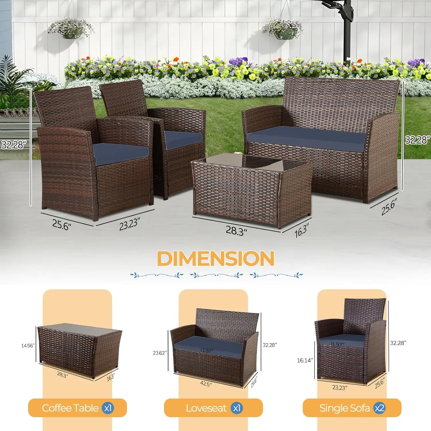 Patio Furniture Sofa Set, Rattan