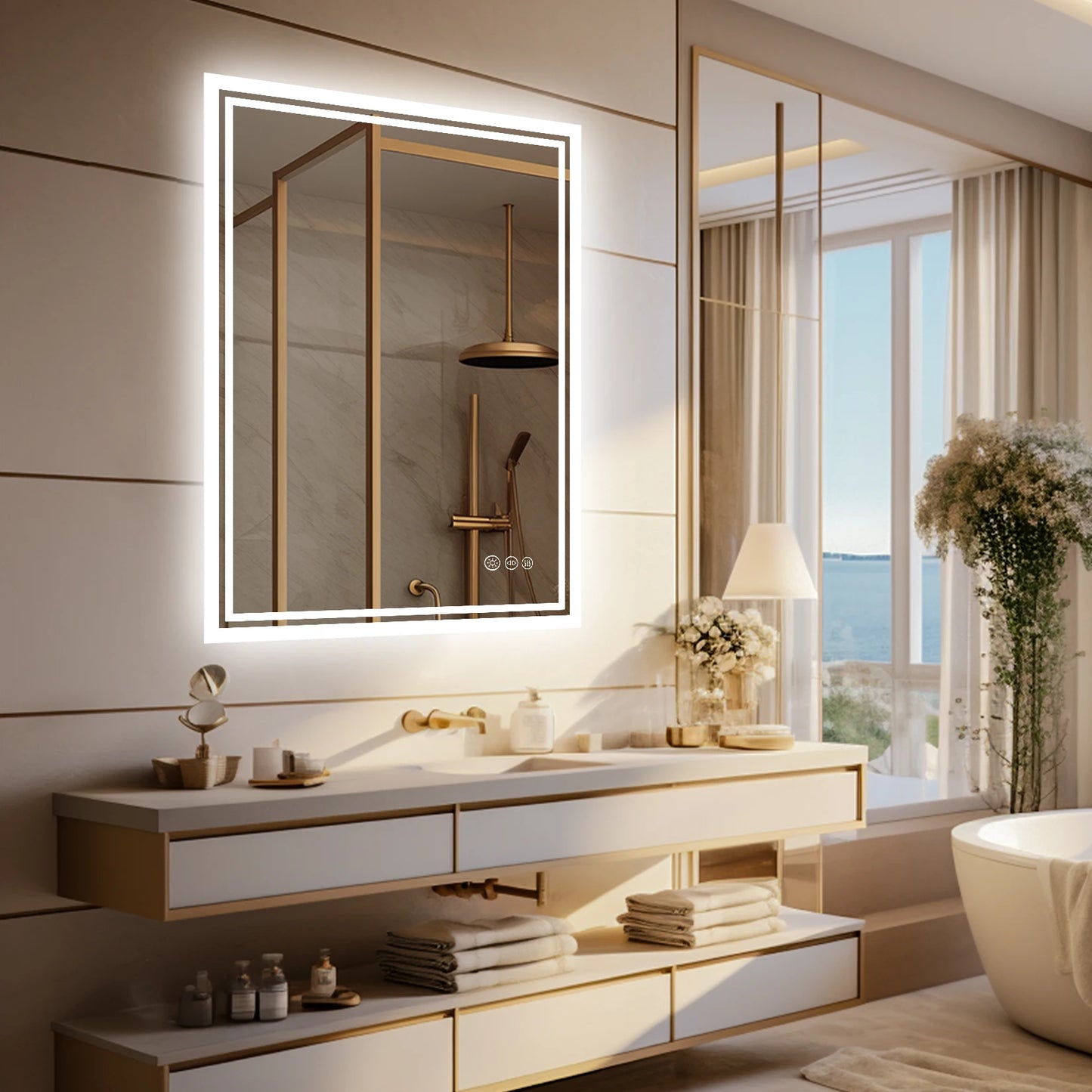 Mirror with Lights, Anti-Fog, & Dimmable